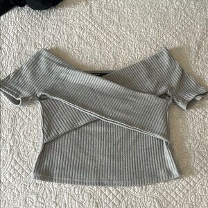Gray Off-Shoulder Ribbed Top